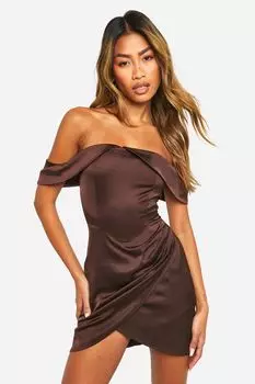 Комбинезон атласный Boohoo с драпировкой, шоколадный