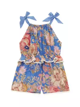 Комбинезон August с цветочным принтом и баской для маленьких девочек и девочек Zimmermann Kids, синий
