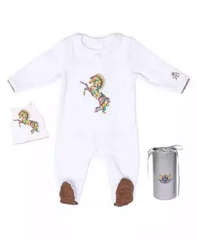 Комбинезон Baby Royal Baby Horse из органического хлопка с принтом в перчатках и шляпе в подарочной упаковке Royal Baby Collection, белый