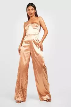 Комбинезон-бандо атласный стразы Boohoo, шампанское