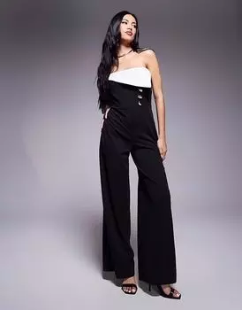Комбинезон-бандо River Island с контрастной отделкой черного цвета