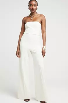 Комбинезон бандо с широкими штанинами River Island, бежевый