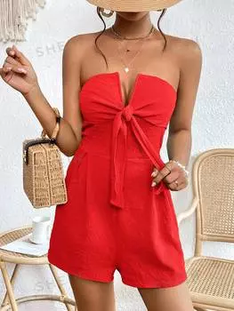 Комбинезон-бандо женский Shein Vcay с закрученной передней частью, красный