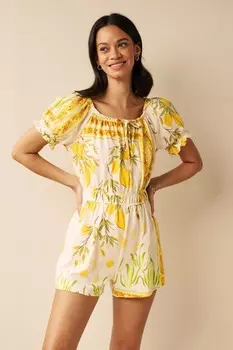 Комбинезон бардо с пышными рукавами Next, бежевый