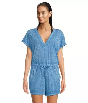 Комбинезон BECCA Beach Date V Neck Romper Cover-Up, цвет Lagoon