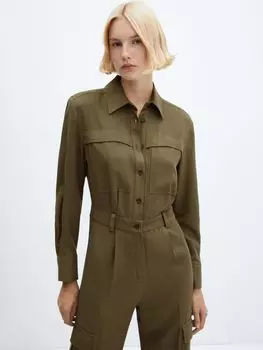 Комбинезон Berlina из смесового хлопка Mango, бежевый/хаки