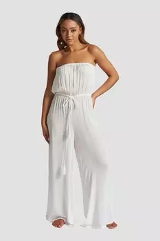 Комбинезон без бретелек из жатой вискозы South Beach, белый