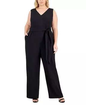 Комбинезон без рукавов с поясом и V-образным вырезом больших размеров Kasper, черный