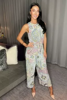 Комбинезон без рукавов с узлом спереди и принтом Ax Paris, мультиколор