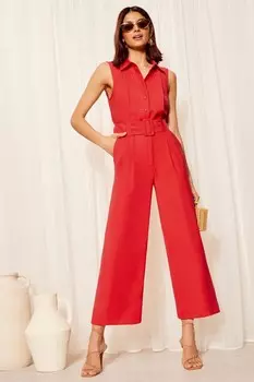 Комбинезон без рукавов с застежкой на пуговицы спереди и завязкой на талии Friends Like These, красный