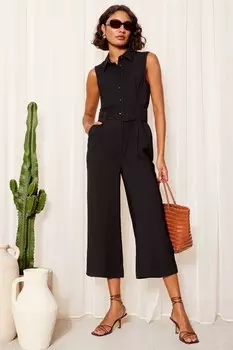 Комбинезон без рукавов с застежкой на пуговицы спереди и завязкой на талии Friends Like These, черный