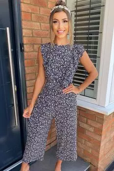 Комбинезон Blue Axe Paris с рюшами спереди и животным принтом AX Paris, синий