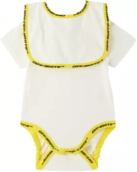 Комбинезон-боди и нагрудник в индустриальном стиле Baby White Белый/Желтый Off-White