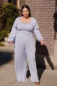 Комбинезон больших размеров с присборенными рукавами и крестьянскими рукавами Forever 21, синий