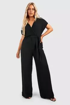 Комбинезон брюки plus с плиссированным поясом Boohoo, черный