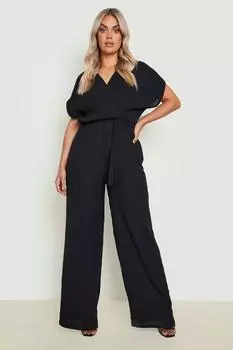Комбинезон брюки plus с плиссированным поясом Boohoo, черный