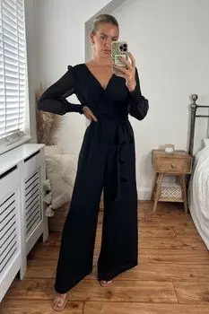 Комбинезон Carly и широкими штанинами Style Cheat, черный