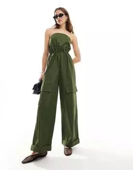 Комбинезон цвета хаки с бумажным пакетом и поясом ASOS DESIGN