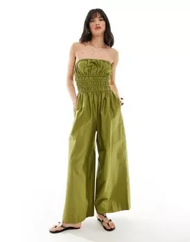 Комбинезон цвета хаки с широким лифом и сборками ASOS
