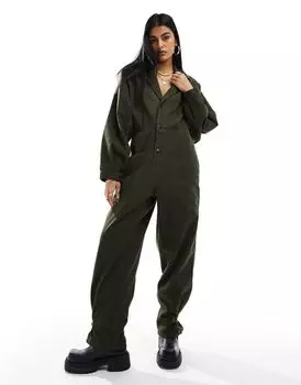 Комбинезон цвета хаки с воротником и пуговицами ASOS DESIGN