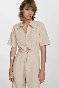 Комбинезон Delia из лиоцелла и льна Mango, светло-бежевый