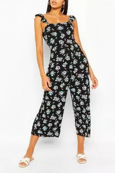 Комбинезон ditsy с цветочными орушами на плечах Boohoo, черный