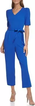 Комбинезон DKNY Puff Sleeve V-Neck Scuba Crepe Jumpsuit, цвет Deep Cobalt