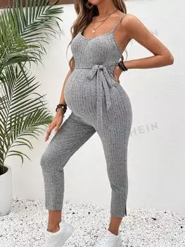 Комбинезон для беременных Shein в рубчик, светло-серый