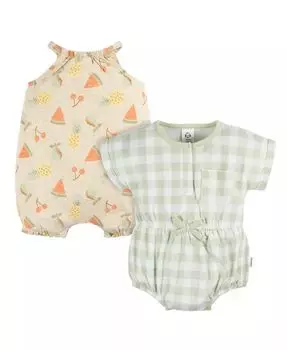 Комбинезон для девочек без рукавов и с короткими рукавами, 2 шт. в упаковке Gerber, зеленый