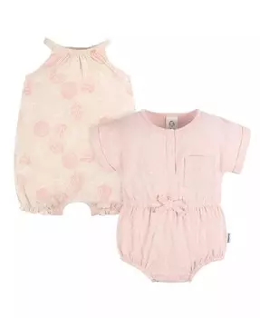 Комбинезон для девочек без рукавов и с короткими рукавами, 2 шт. в упаковке Gerber, розовый
