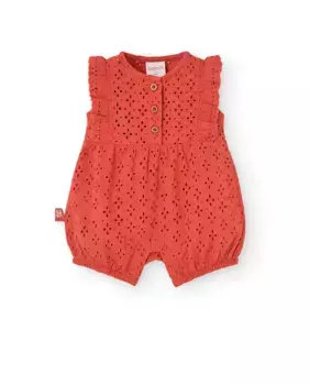 Комбинезон для девочек без рукавов с вышивкой Boboli, гранатовый