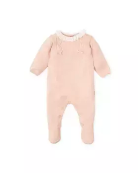 Комбинезон для девочки из трикотажа с контрастным воротником Tutto Piccolo, розовый