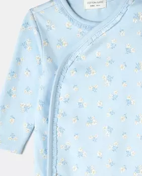 Комбинезон для девочки с цветочками Cotton Juice, светло-синий