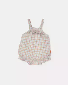 Комбинезон для девочки с клетчатыми бретелями фарфорового цвета Tutto Piccolo, голубой