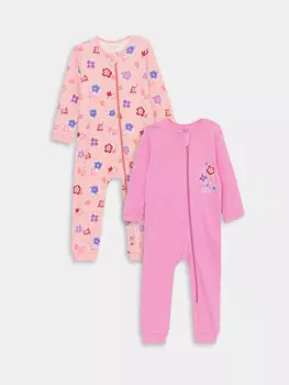 Комбинезон для девочки с круглым вырезом и принтом, упаковка из 2 шт. LCW baby