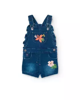Комбинезон для девочки с оборками и цветочной вышивкой Boboli, синий