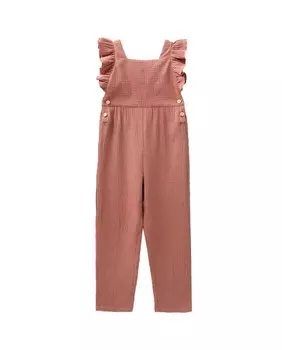 Комбинезон для девочки с рюшами и пуговицами из розового муслина Dadati, розовый