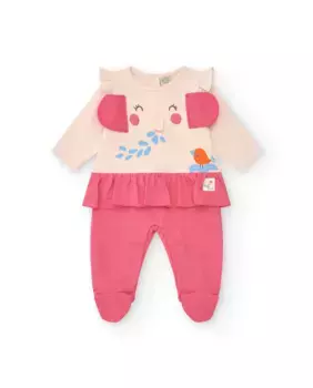 Комбинезон для девочки с тисненым слоном и оборкой на талии Tuc tuc, розовый