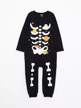 Комбинезон для мальчика с круглым вырезом и длинными рукавами с принтом LCW baby, черный