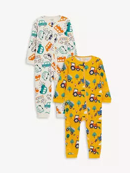 Комбинезон для мальчика с круглым вырезом и принтом, комплект из 2 штук LCW baby, светло-оранжевый с принтом