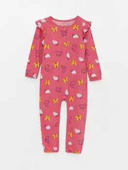 Комбинезон для маленьких девочек с круглым вырезом и узором LCW baby, темно-розовый с принтом