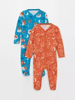 Комбинезон для маленьких мальчиков с V-образным вырезом и длинными рукавами, комплект из 2 предметов LCW baby, матовый бирюзовый принт