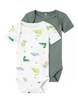 Комбинезон для сна Name It "NBMBODY 2P SS WILD LIME DINO NOOS" (упаковка, 2 шт.), цвет Laurel Wreath