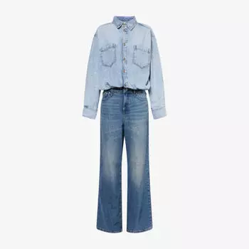 Комбинезон джинсовый Good American с длинными рукавами и широкими штанинами, синий