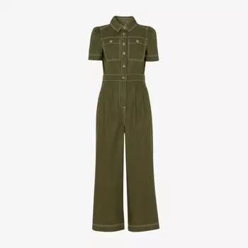 Комбинезон джинсовый Whistles Della с короткими рукавами и пуговицами, зеленый