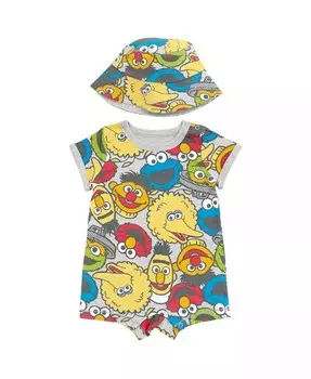 Комбинезон Elmo Cookie Monster Bird для маленьких мальчиков и шляпа-ведро от солнца для новорожденных до Sesame Street, мультиколор