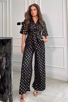 Комбинезон Freya с металлической фольгой и отделкой на запах Girl In Mind, черный