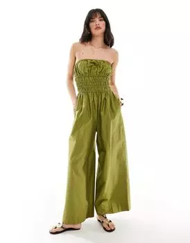 Комбинезон хаки с широким лифом и присборенным лифом ASOS DESIGN