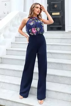 Комбинезон Harsha с цветочным верхом и водолазкой Sistaglam, синий