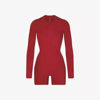 Комбинезон Henley из эластичной ткани на пуговицах с длинными рукавами Skims, цвет brick